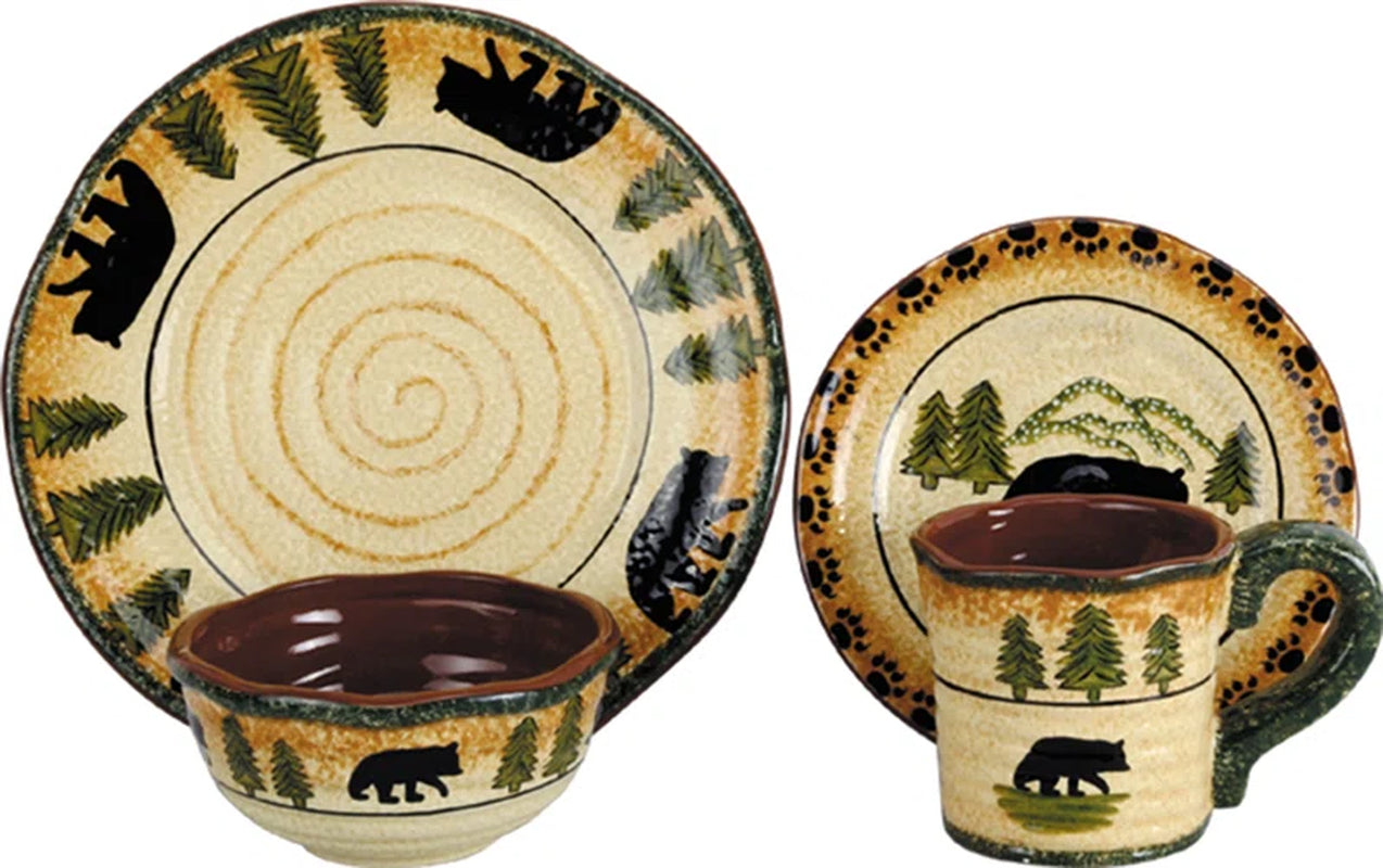 Rustic Bear Ceramic Rustic Lodge Bear 16 Piece Dinnerware Set