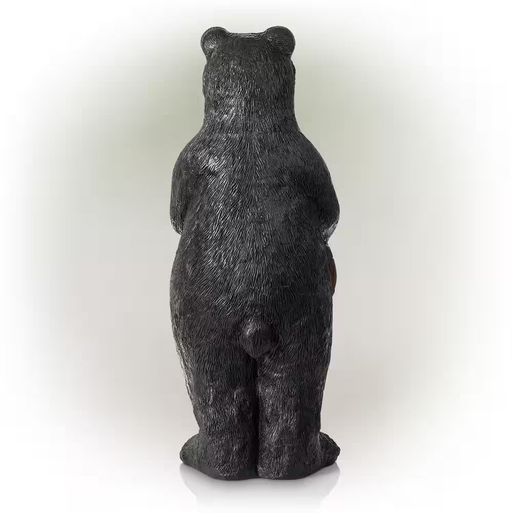 36 In. Tall Outdoor Standing Black Bear with Welcome Sign Yard Statue Decoration