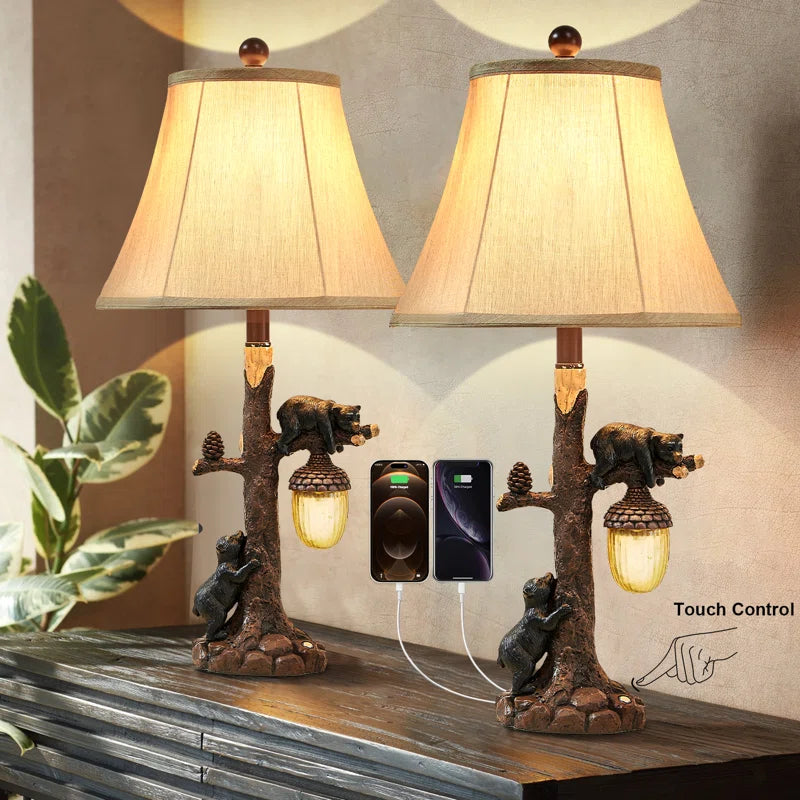 26" Black Bear Lodge Table Lamp Set of Two