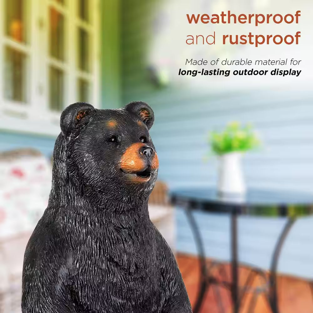 36 In. Tall Outdoor Standing Black Bear with Welcome Sign Yard Statue Decoration