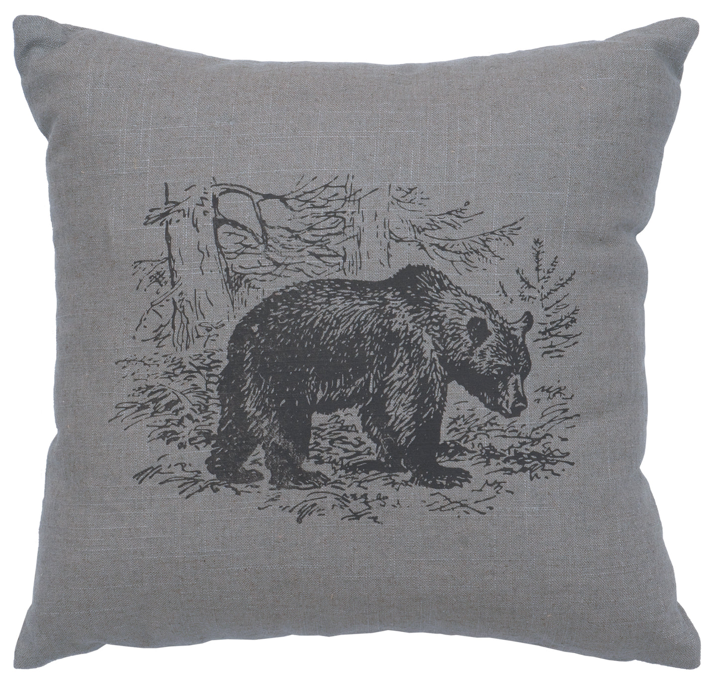 Almohada con imagen "Escena de oso" - Lino gris