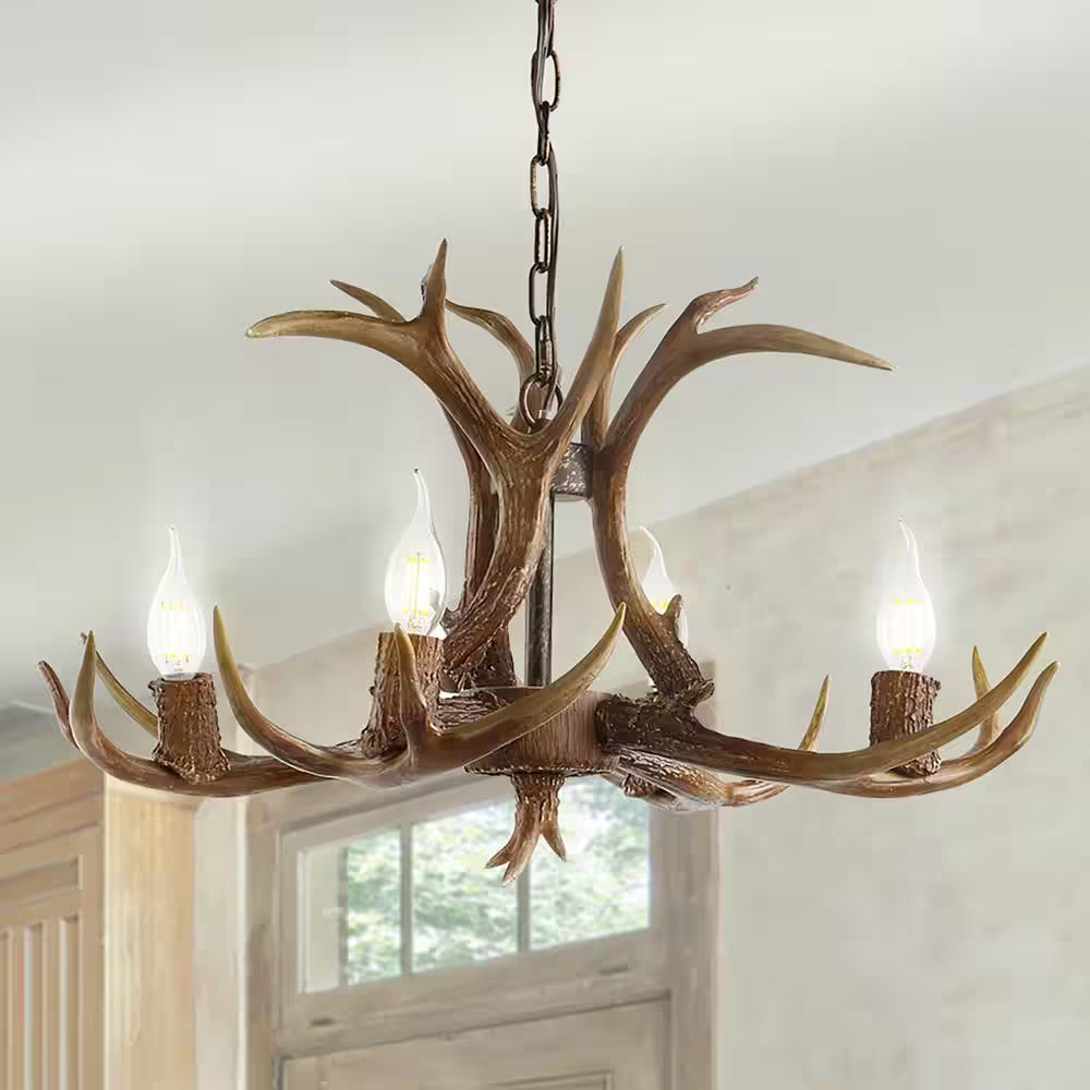 Eldora 26 In. Adjustable Resin Antler 4-Light Brown LED Chandelier