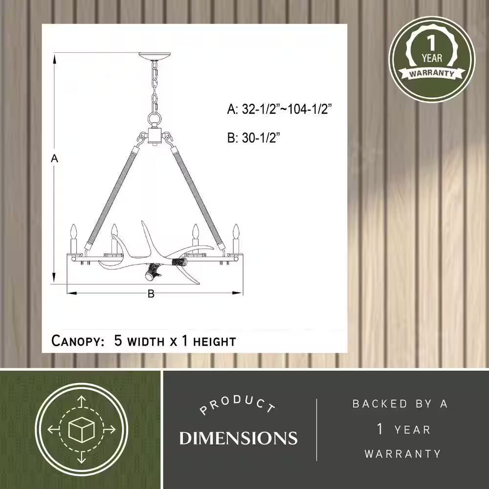 Breckenridge 6-Light Bronze Rustic Antler Chandelier Natural Rope Accent