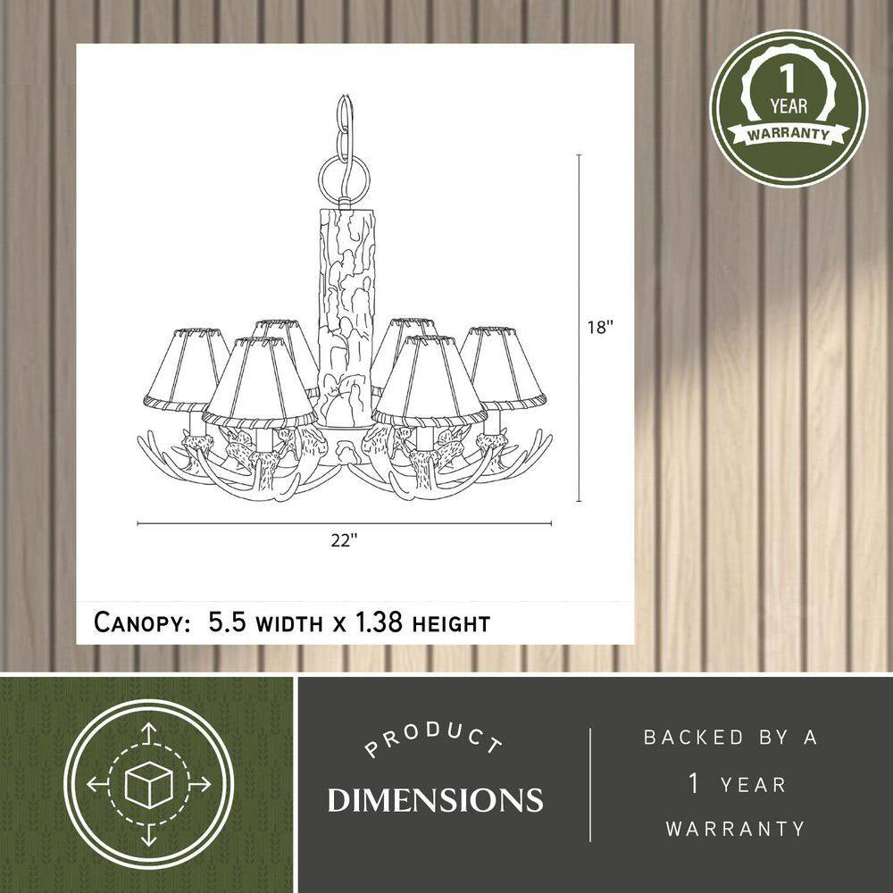 Lodge 6-Light Cream Rustic Antler Chandelier