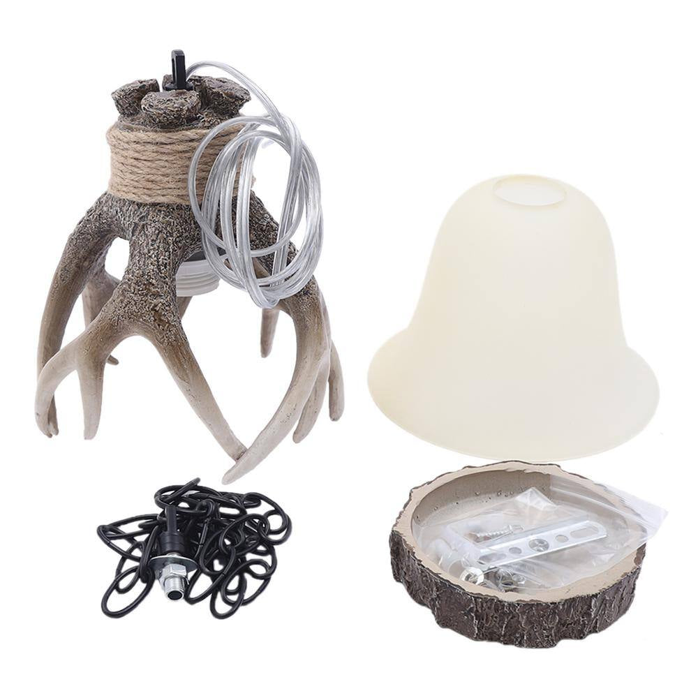 60-Watt 1 Light Brown Retro Resin Antler Pendant Light with Shade, No Bulbs Included