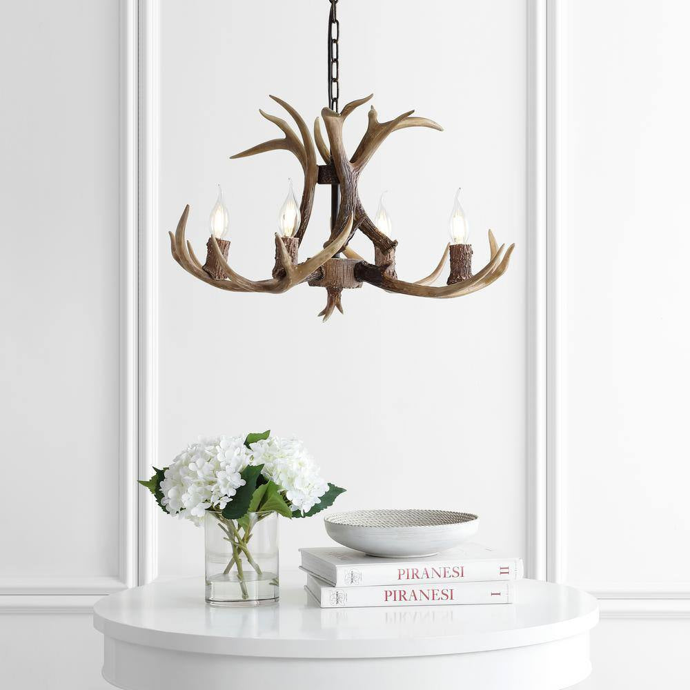 Eldora 26 In. Adjustable Resin Antler 4-Light Brown LED Chandelier