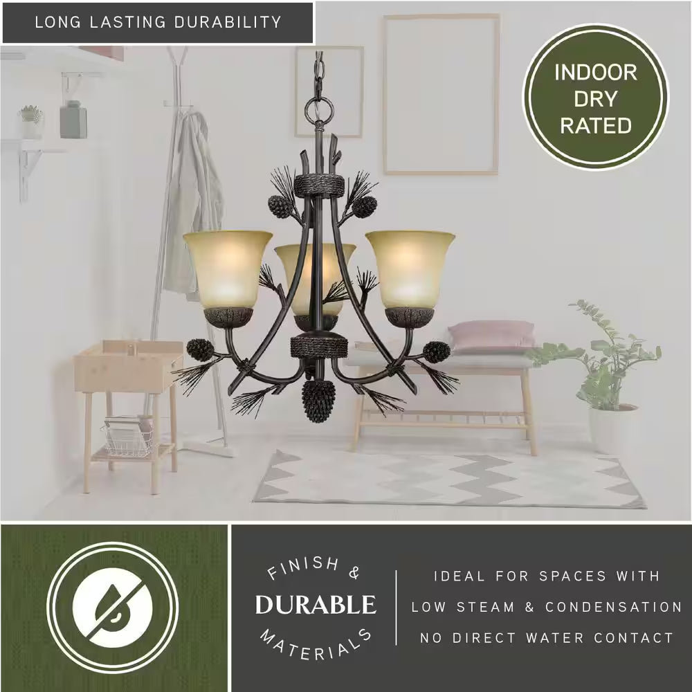 Sierra 3-Light Bronze Rustic Pinecone Mini Chandelier
