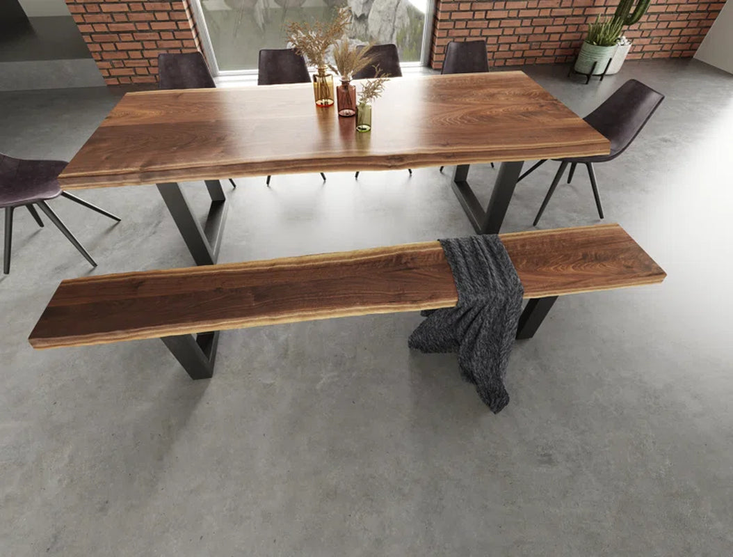 Lemay Acacia Solid Wood Top Metal Base Dining Table