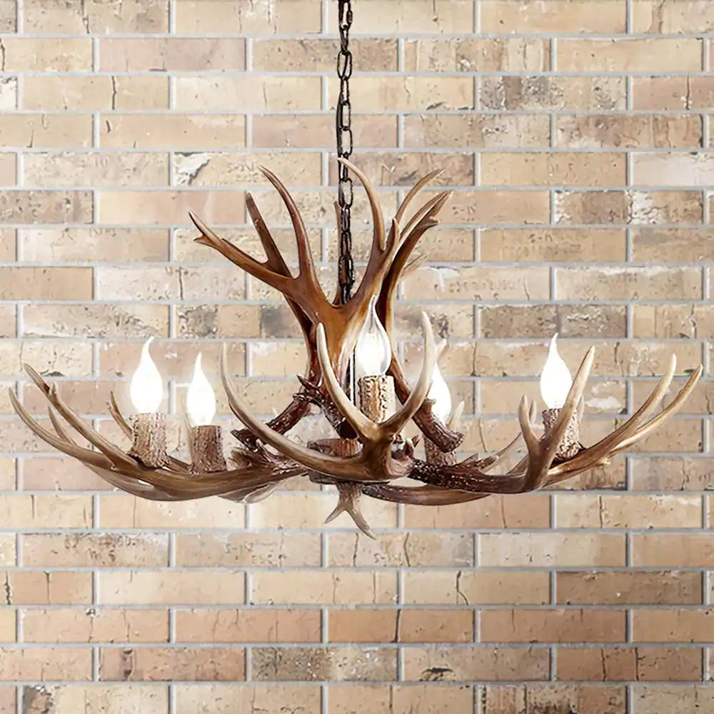 Eldora 30 In. Adjustable Resin Antler 5-Light Brown LED Chandelier