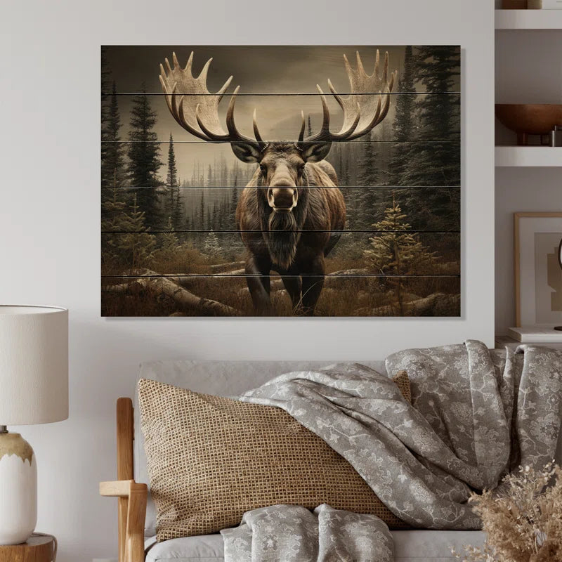 Brown Moose Majestic Print on Wood Print
