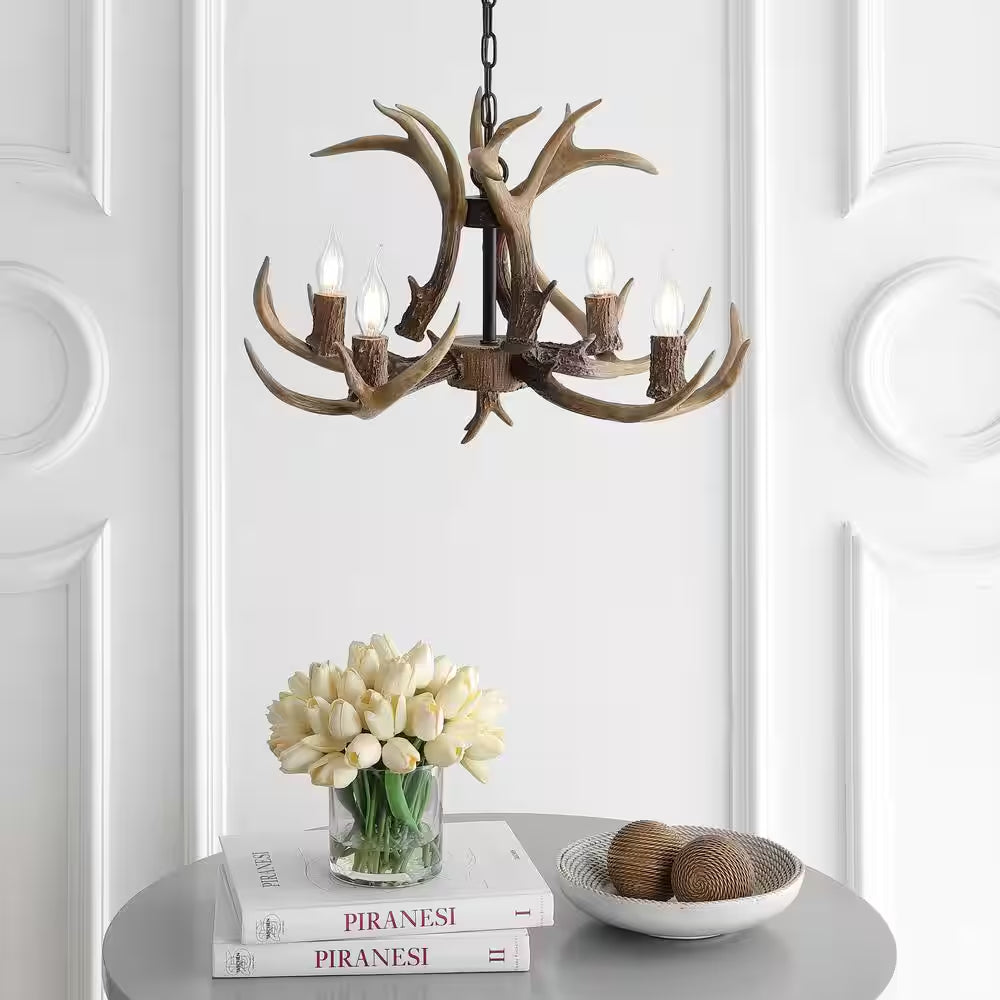 Eldora 26 In. Adjustable Resin Antler 4-Light Brown LED Chandelier