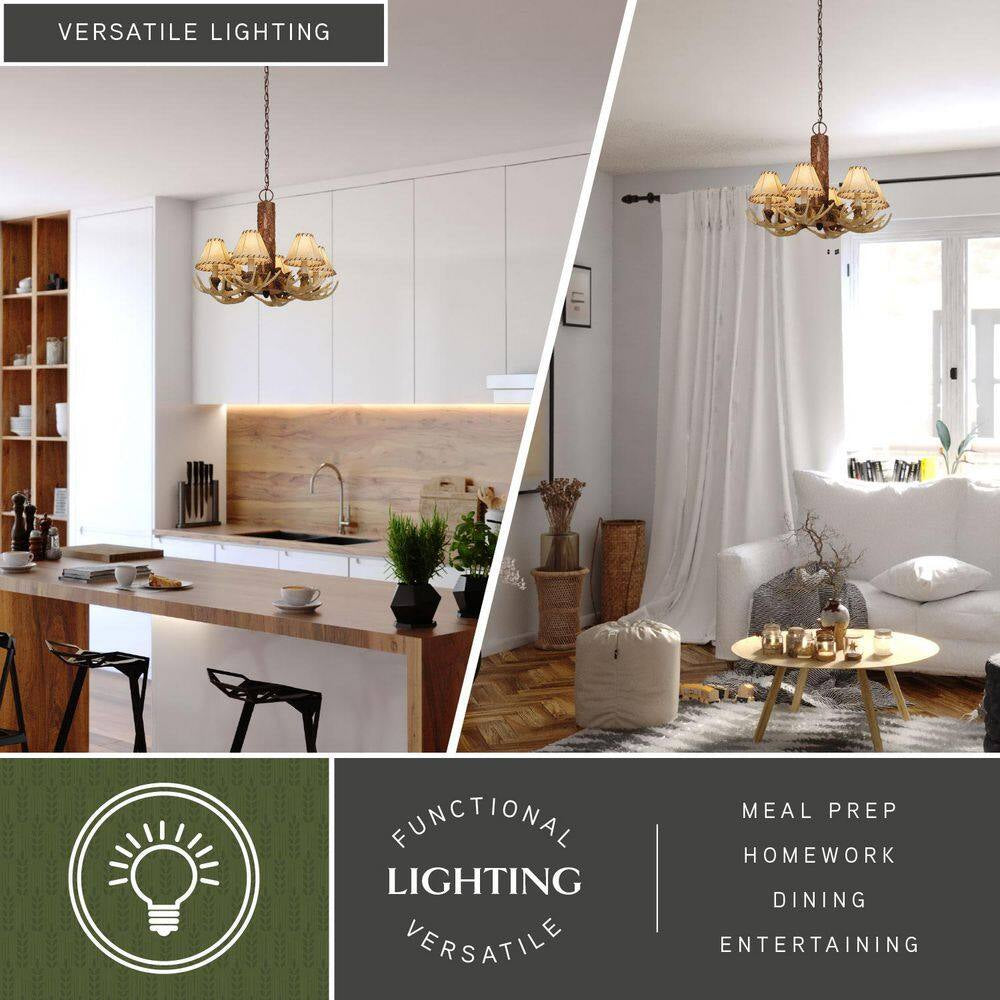 Lodge 6-Light Cream Rustic Antler Chandelier
