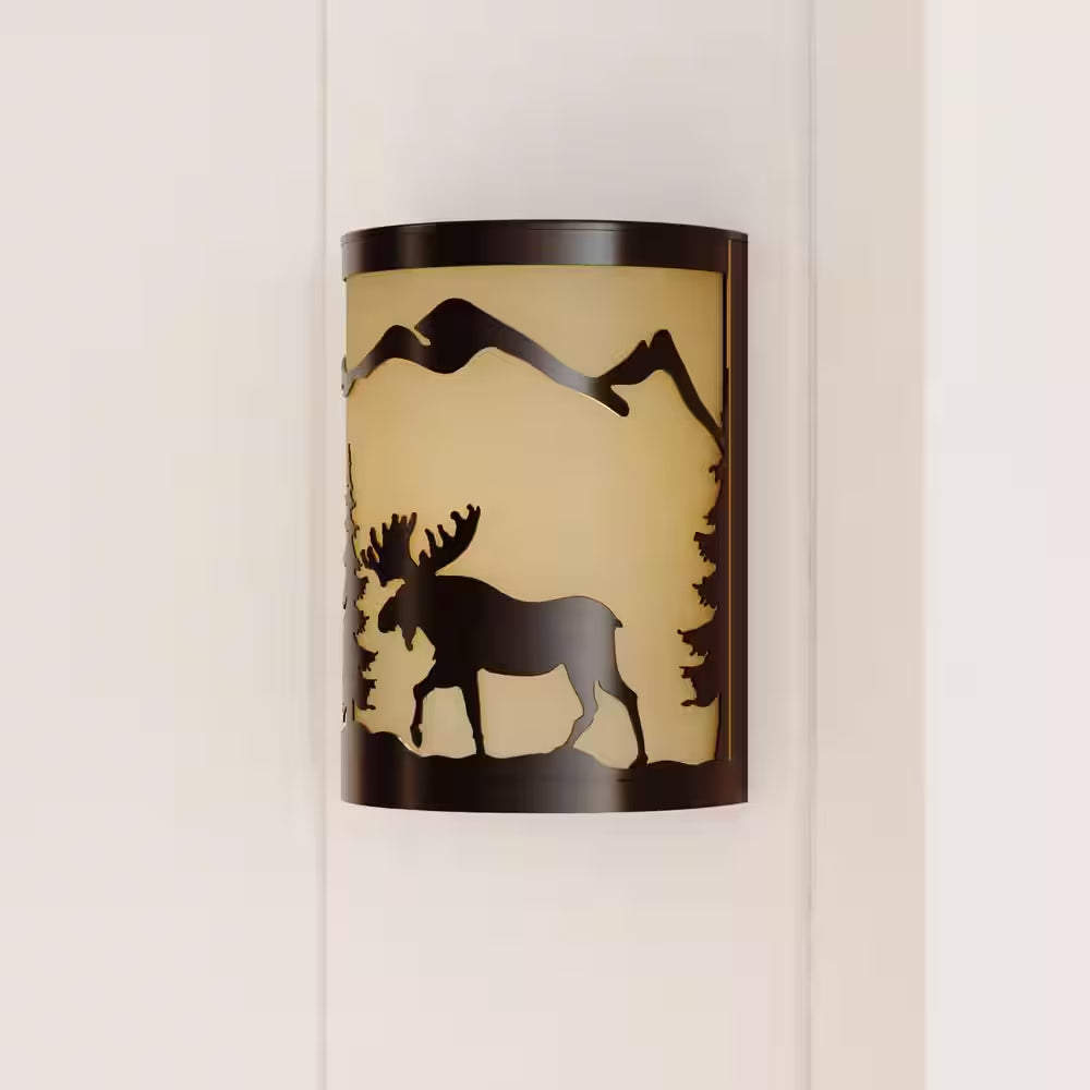 Yellowstone 1-Light Bronze Rustic Moose Tree Flush Indoor Outdoor Wall Sconce