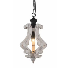 Lámpara de araña rústica de una luz de madera blanca envejecida de estilo rural Mariano Cottage, lámpara de isla para cocina