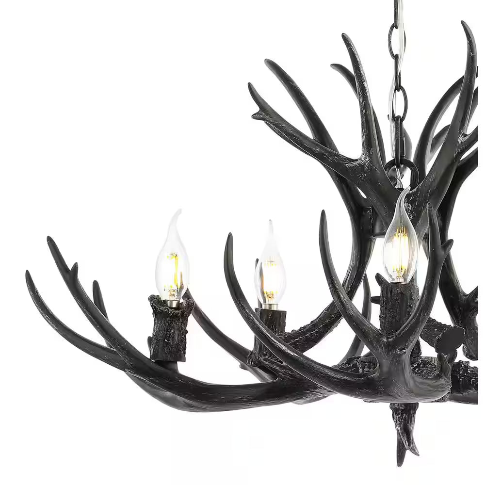 5-Light Black 30 In. Eldora Rustic Farmhouse Iron LED Chandelier
