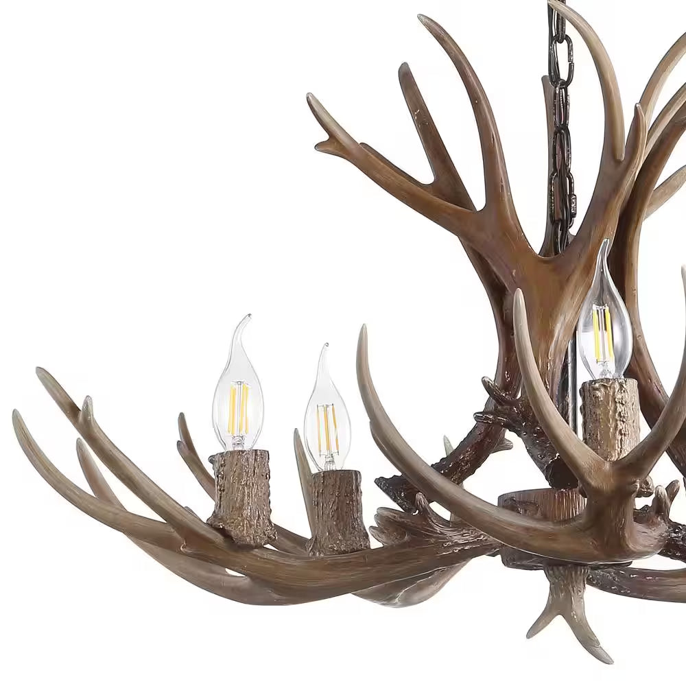 Eldora 30 In. Adjustable Resin Antler 5-Light Brown LED Chandelier