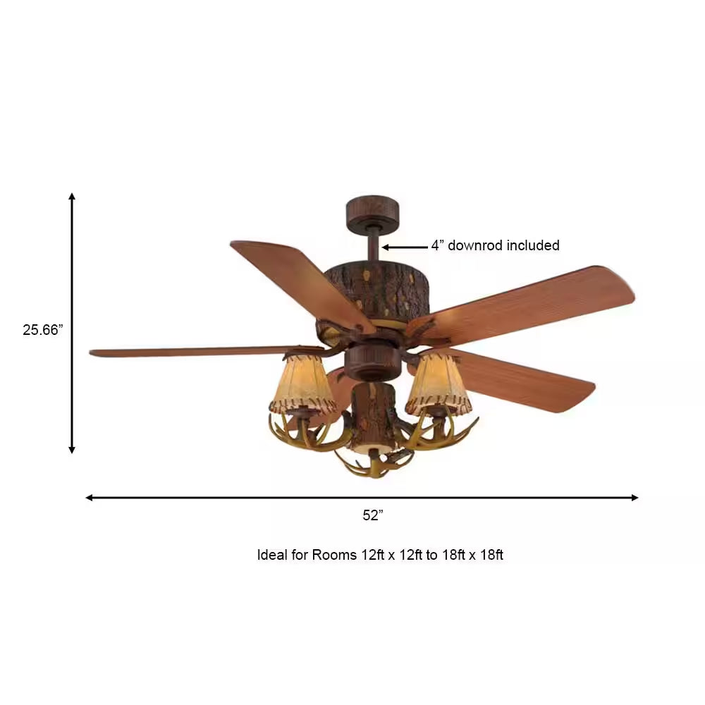 Lodge 52 In. LED Nutmeg Ceiling Fan with Light and Remote Control