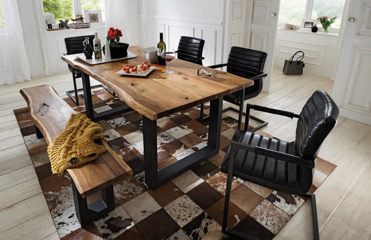Lemay Acacia Solid Wood Top Metal Base Dining Table