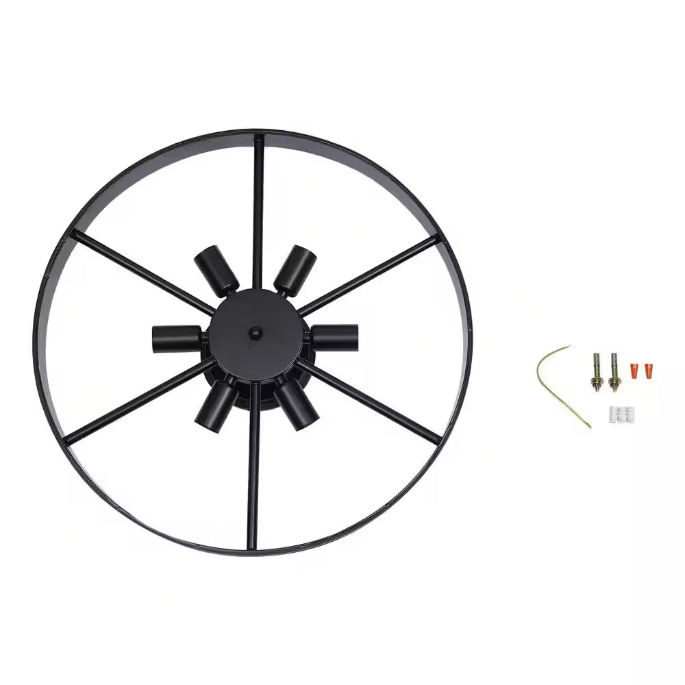 18 In. 6-Light Black Industrial Wagon Wheel Rustic Flush Mount Ceiling Light