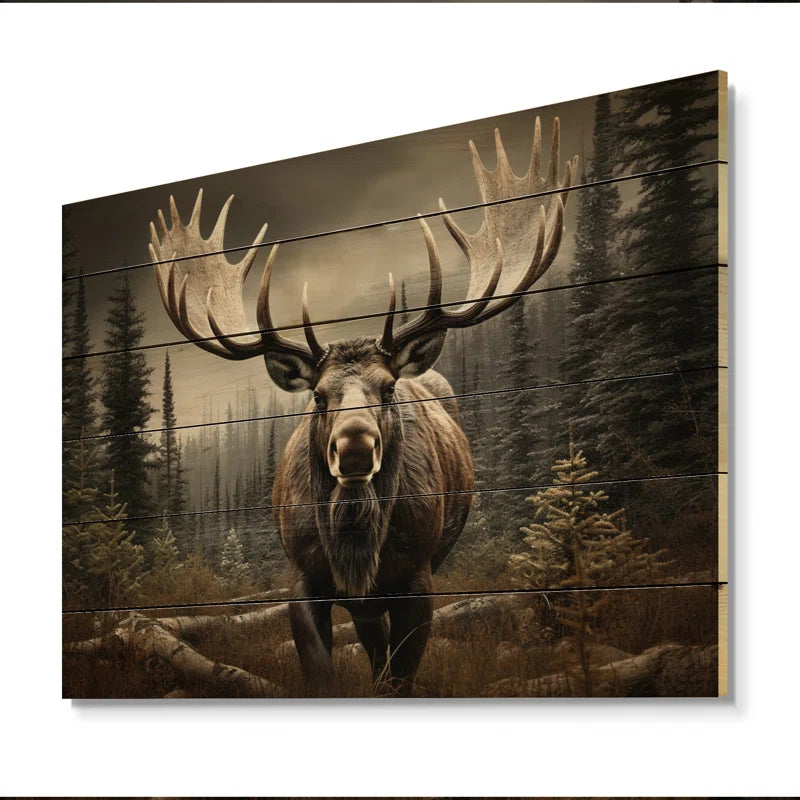 Brown Moose Majestic Print on Wood Print