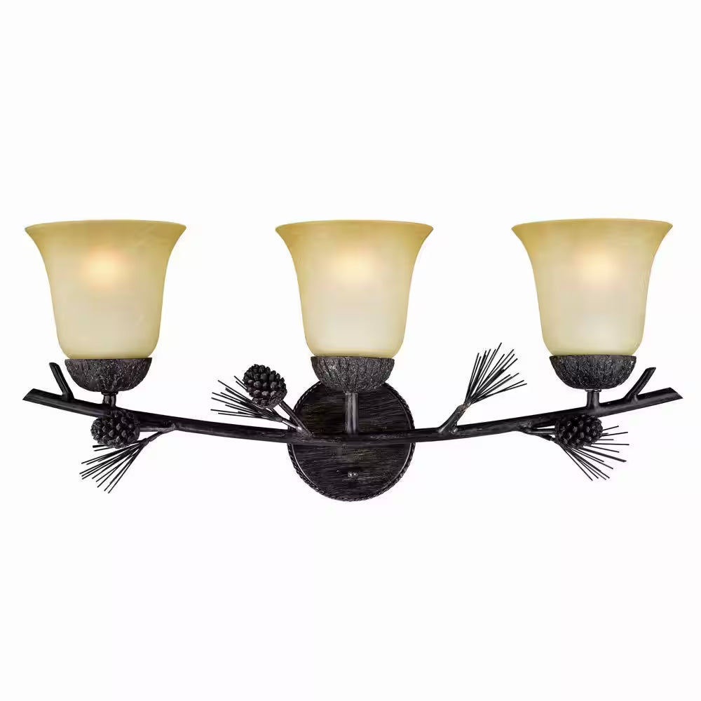 Sierra 24 In. W 3-Light Bronze Rustic Pinecone Bathroom Vanity Light Fixture