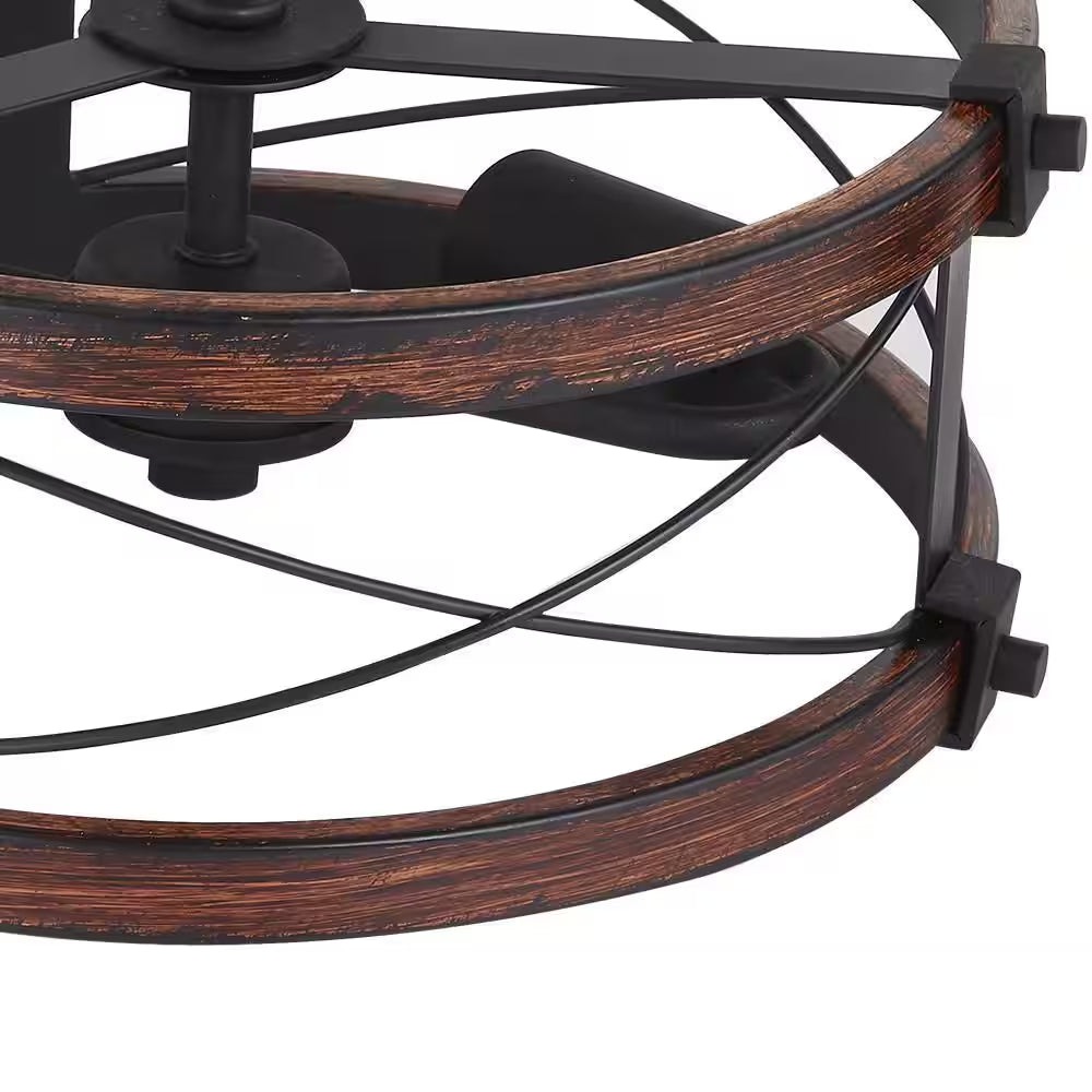 Richwood 15 In. 2-Light Black and Vintage Wood Rustic Semi-Flush Mount Ceiling Light
