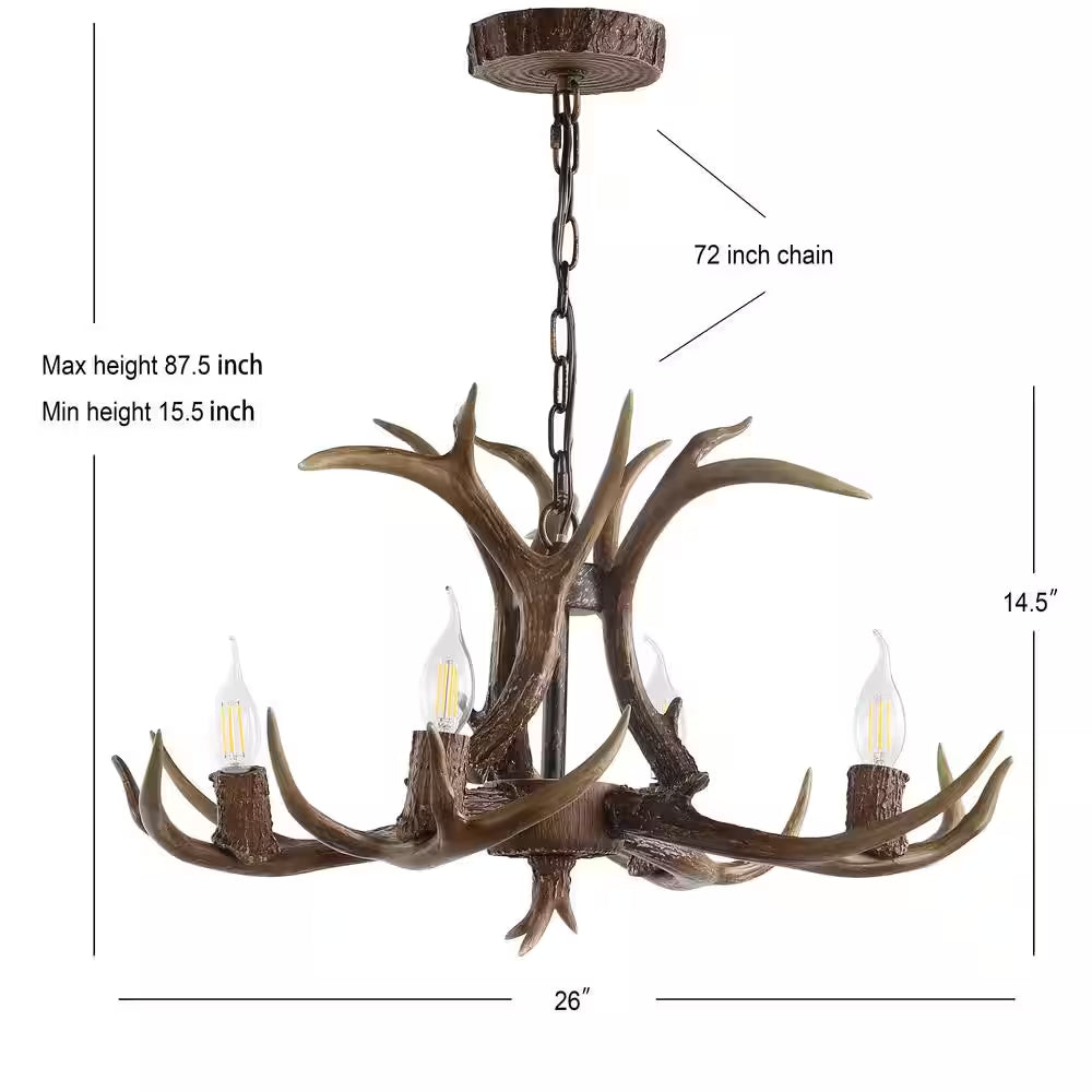 Eldora 26 In. Adjustable Resin Antler 4-Light Brown LED Chandelier