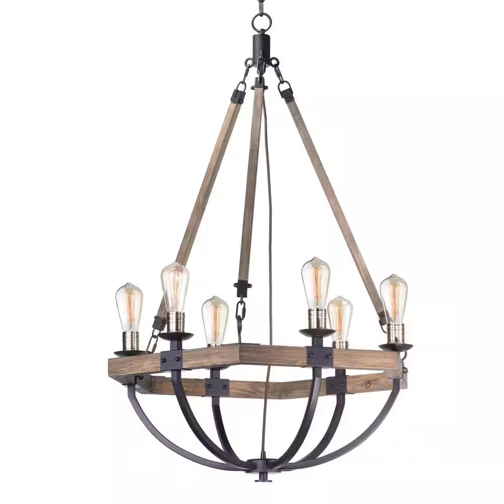Lodge 6-Light Weathered Oak / Bronze Chandelier