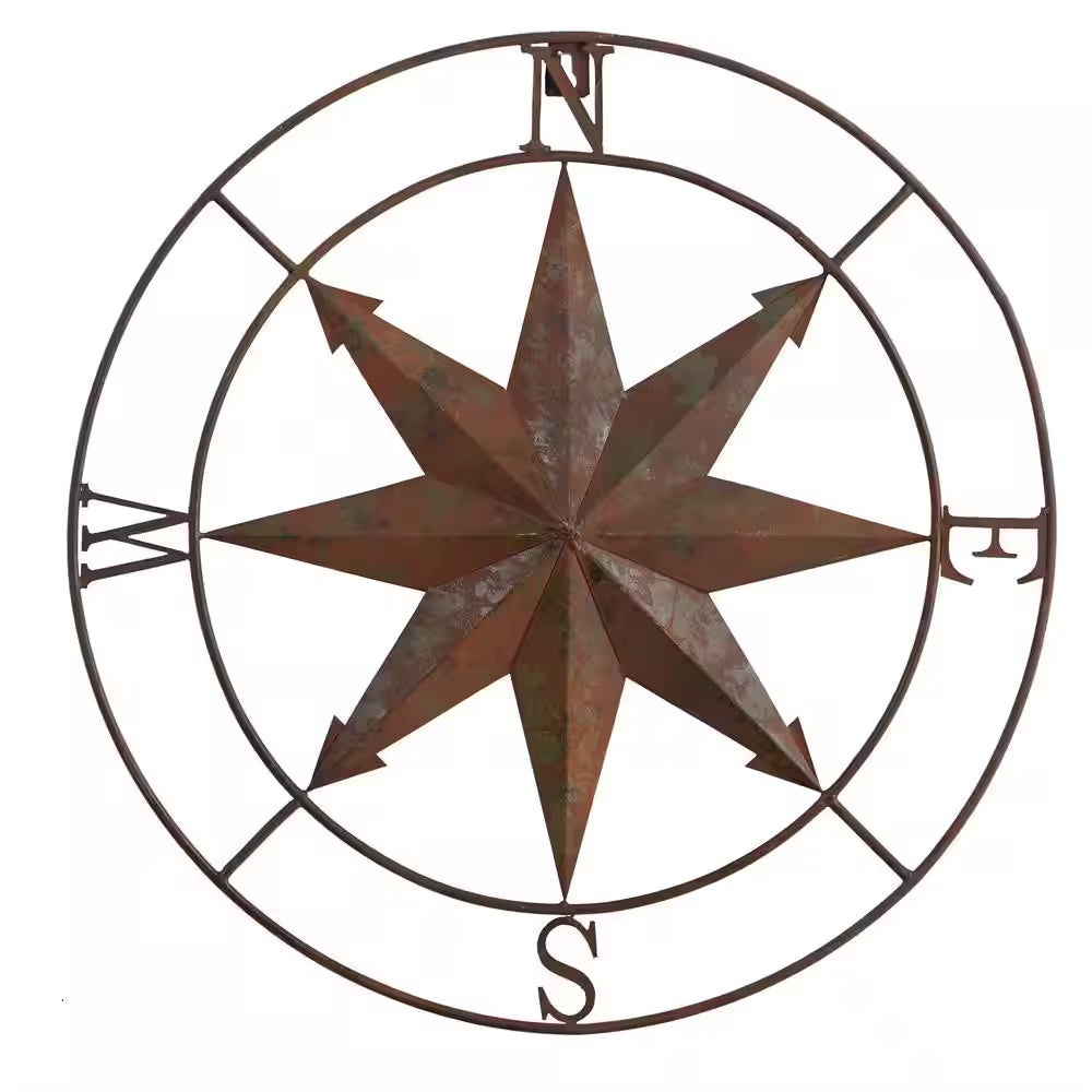 18 In. Rustic Nautical Copper Metal Compass Wall Art Decor