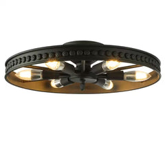 Lámpara de techo empotrada rústica con diseño de rueda de carro industrial negra de 18 pulgadas y 6 luces