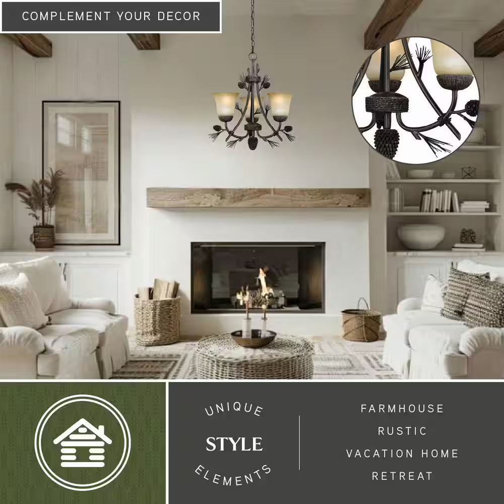 Sierra 3-Light Bronze Rustic Pinecone Mini Chandelier