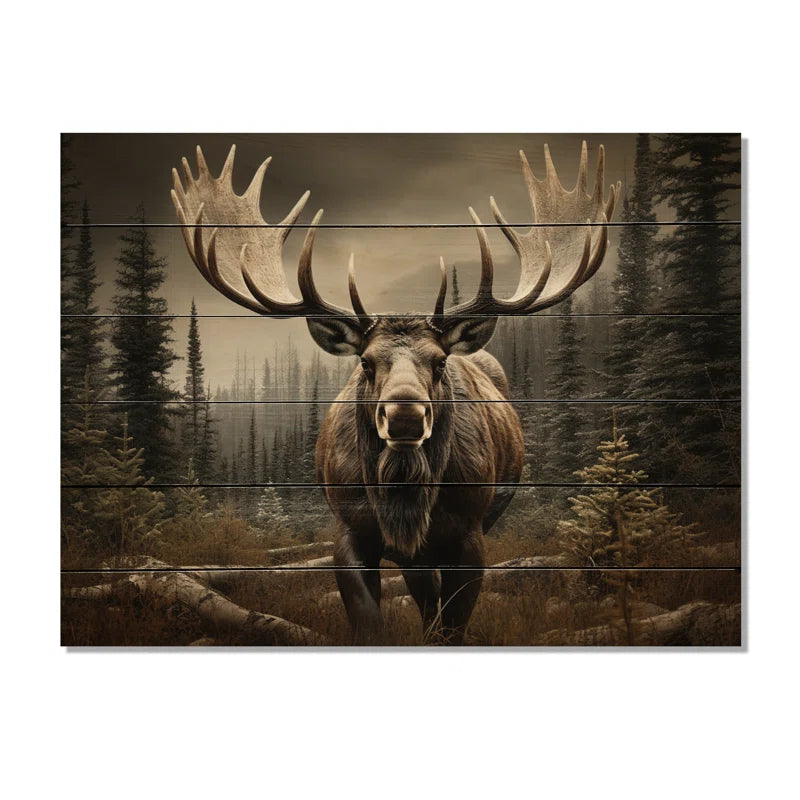 Brown Moose Majestic Print on Wood Print