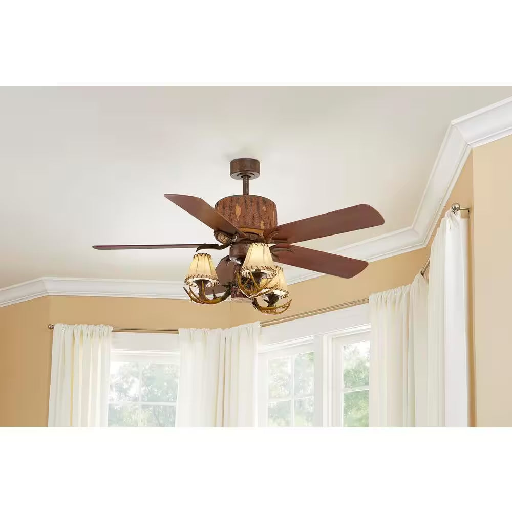 Lodge 52 In. LED Nutmeg Ceiling Fan with Light and Remote Control