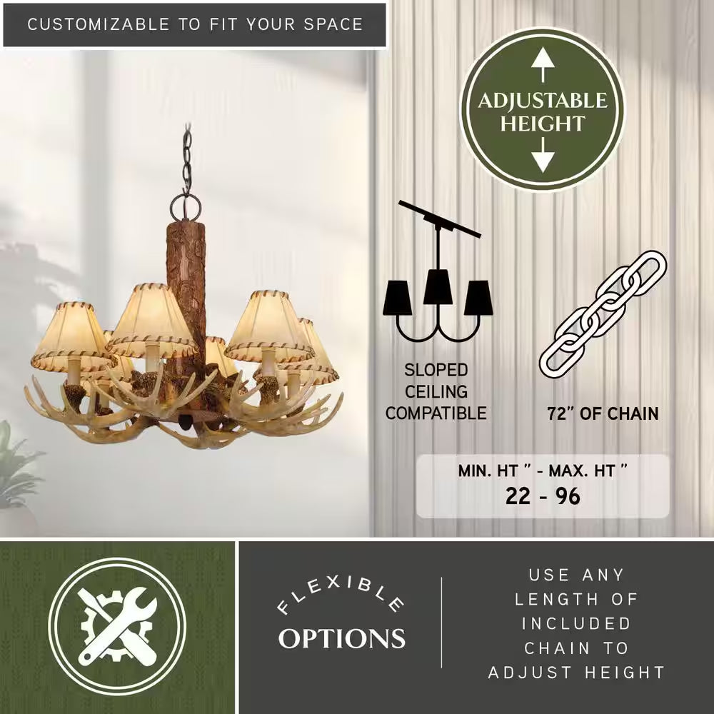 Lodge 6-Light Cream Rustic Antler Chandelier