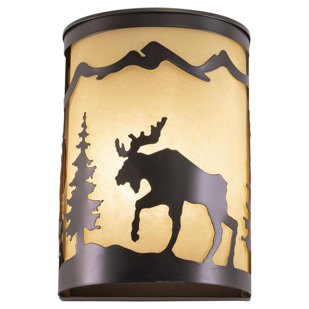 Yellowstone 1-Light Bronze Rustic Moose Tree Flush Indoor Outdoor Wall Sconce