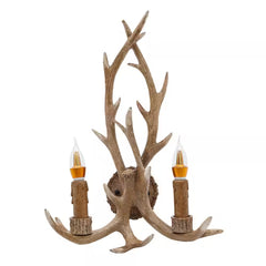 Aplique de pared estilo retro con astas de resina marrón de 2 luces para decoración de interiores