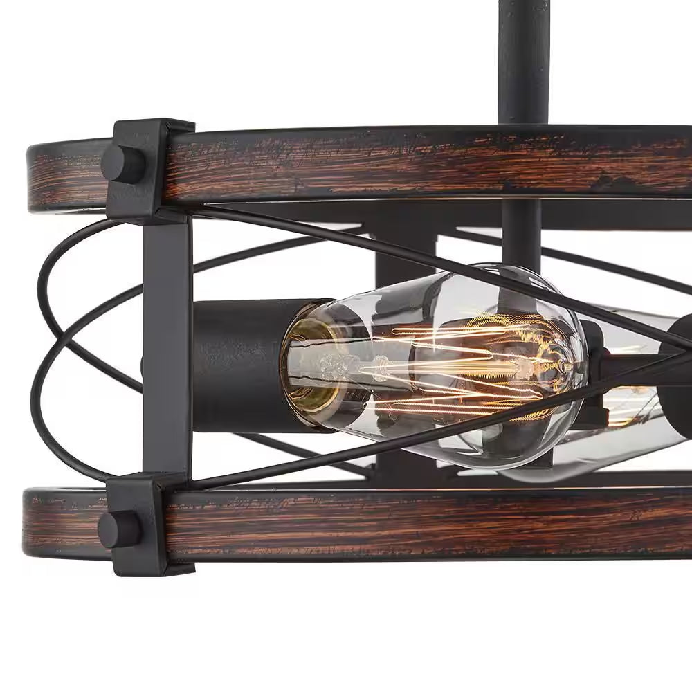 Richwood 15 In. 2-Light Black and Vintage Wood Rustic Semi-Flush Mount Ceiling Light