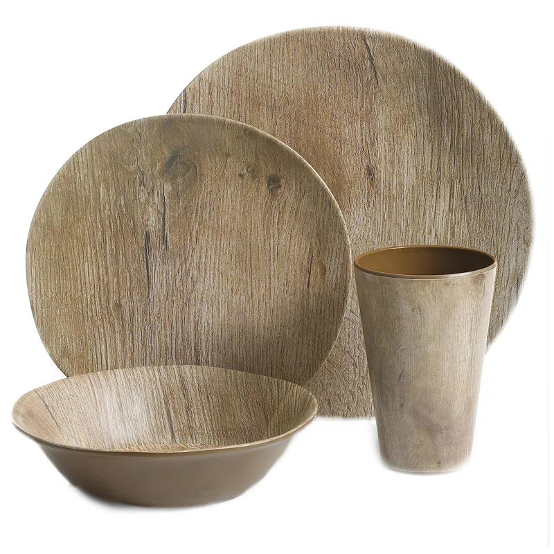 Home Woodlands 16 Piece Melamine Dinnerware Set, Service for 4