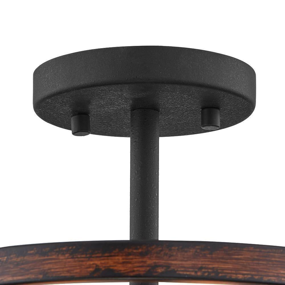 Richwood 15 In. 2-Light Black and Vintage Wood Rustic Semi-Flush Mount Ceiling Light