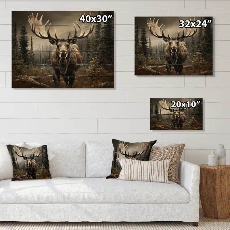 Brown Moose Majestic Print on Wood Print