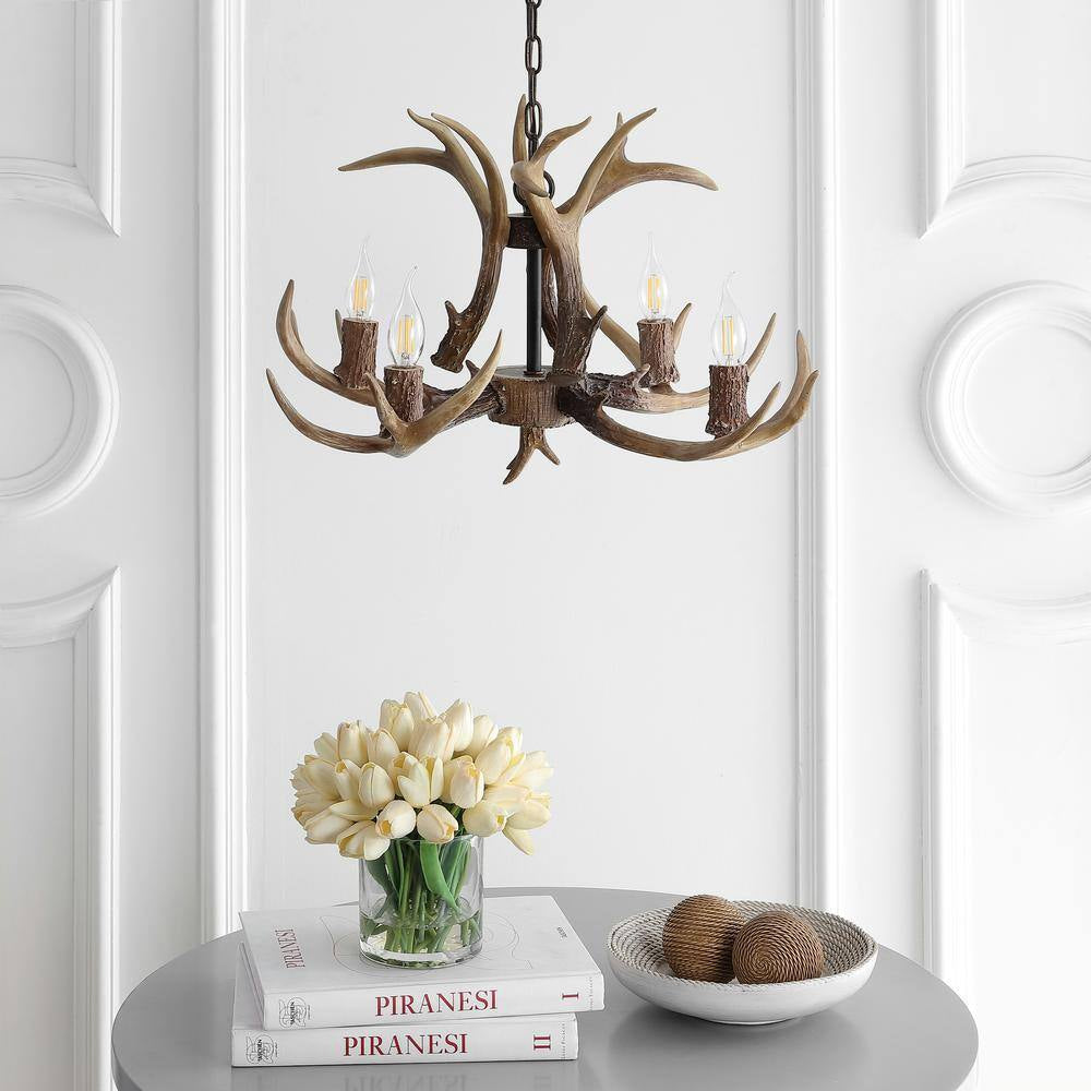 Eldora 26 In. Adjustable Resin Antler 4-Light Brown LED Chandelier