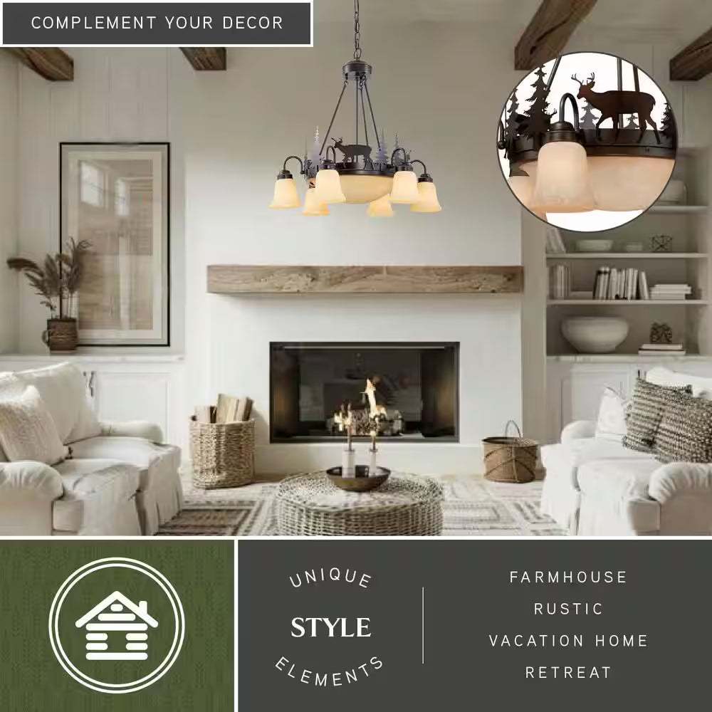 Bryce 9-Light Bronze Rustic Deer Chandelier