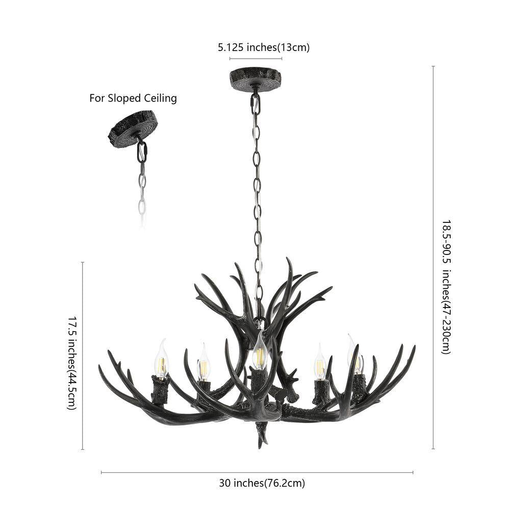 5-Light Black 30 In. Eldora Rustic Farmhouse Iron LED Chandelier