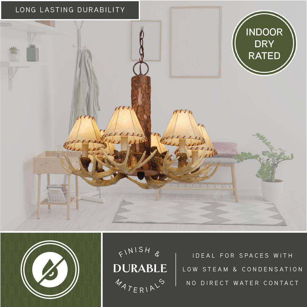 Lodge 6-Light Cream Rustic Antler Chandelier