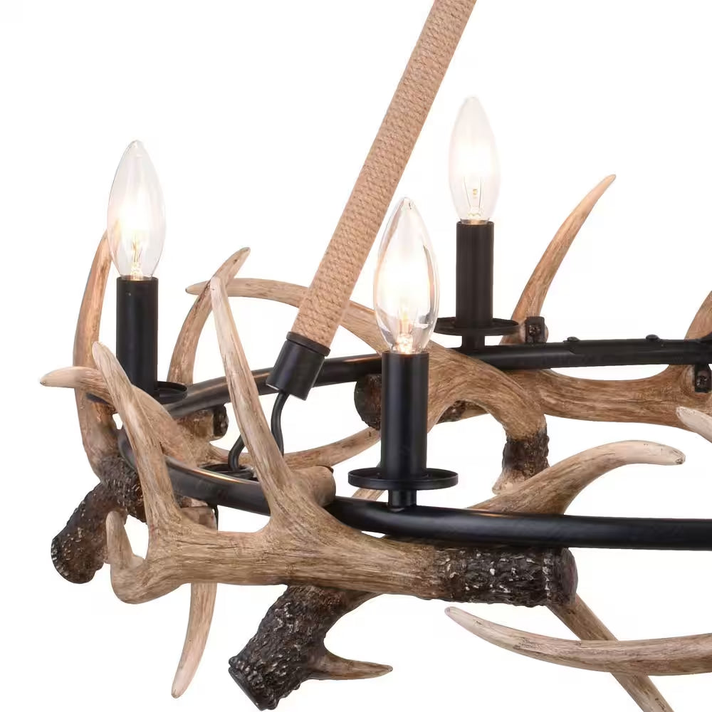Breckenridge 6-Light Bronze Rustic Antler Chandelier Natural Rope Accent