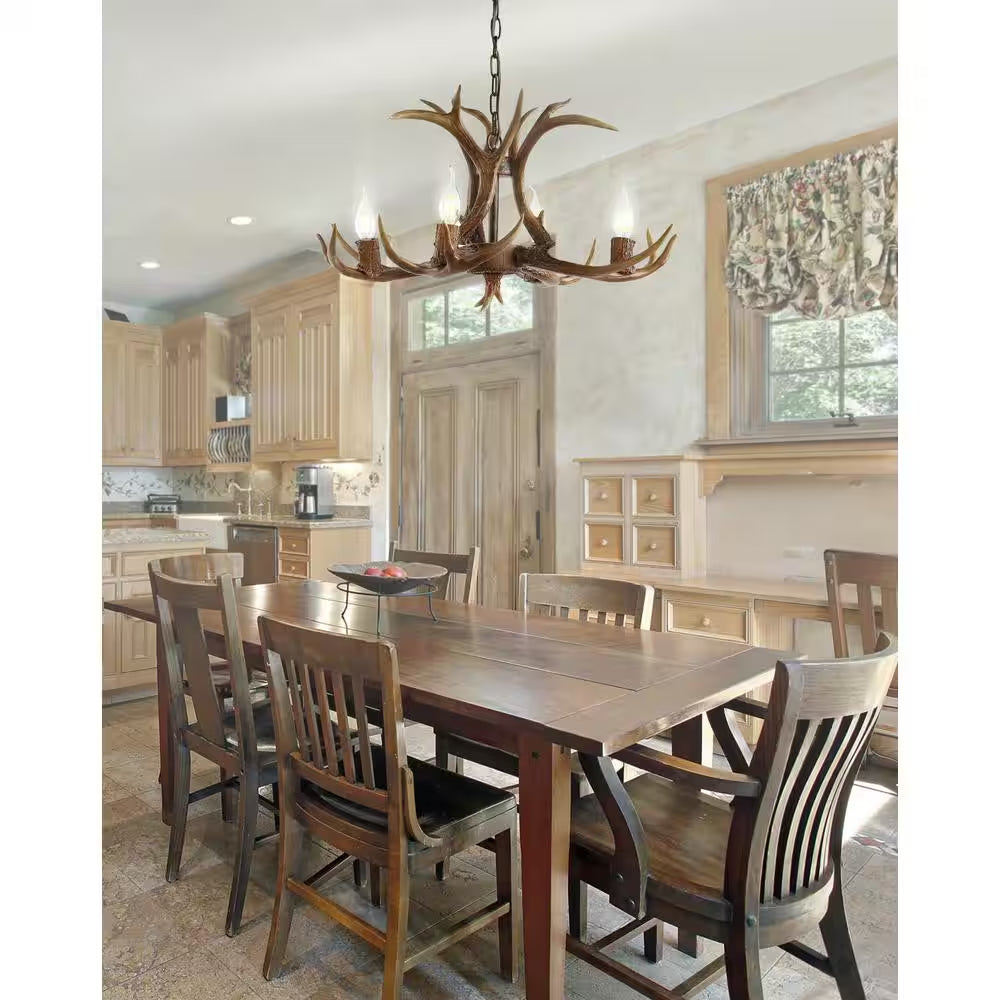 Eldora 26 In. Adjustable Resin Antler 4-Light Brown LED Chandelier