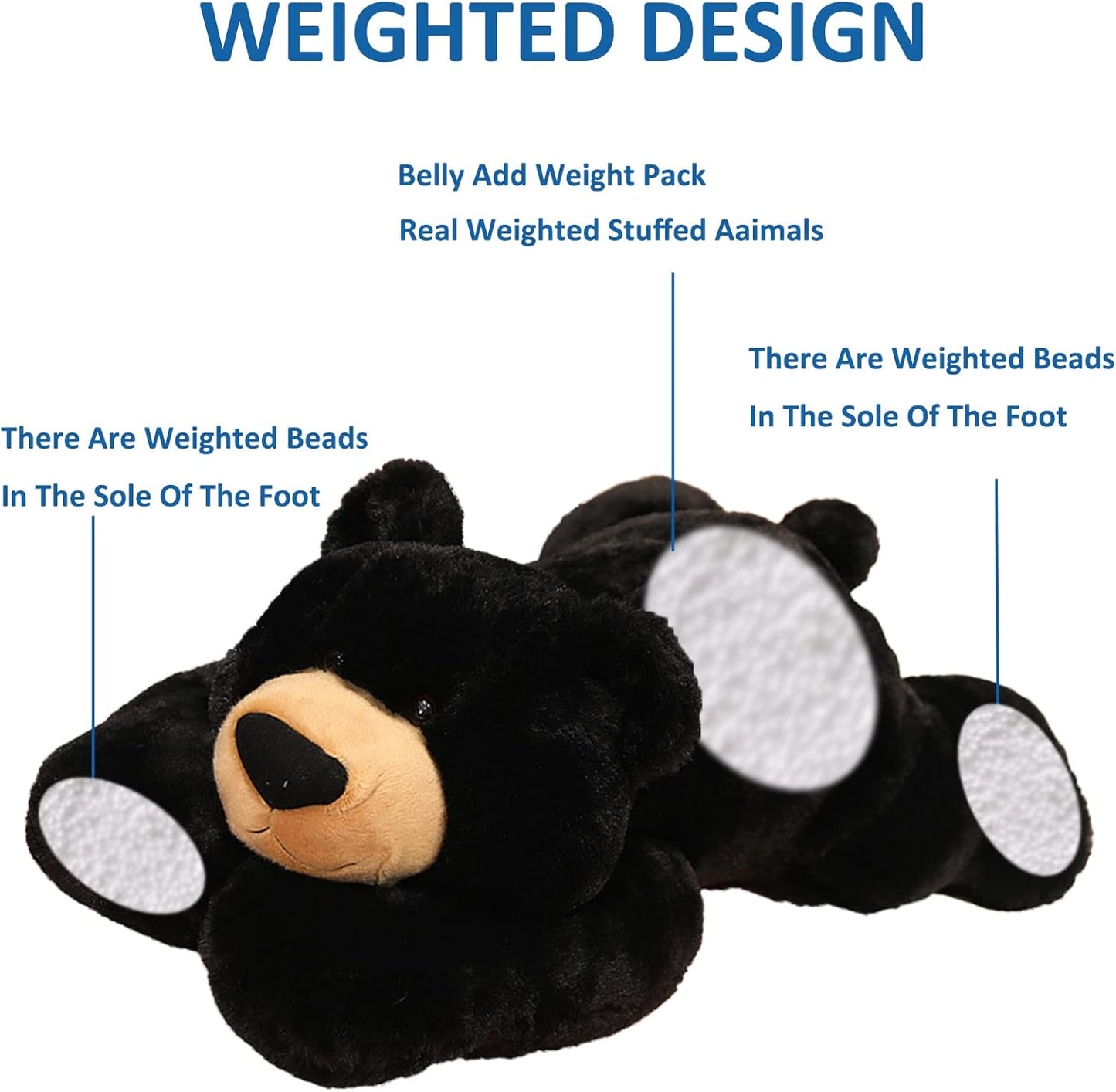 Weighted Stuffed Animals, 29.5In 6.2Lbs Weighted Bear Stuffed Animal Toy Cute Black Bear Plush Pillow for Adults Boys Girls