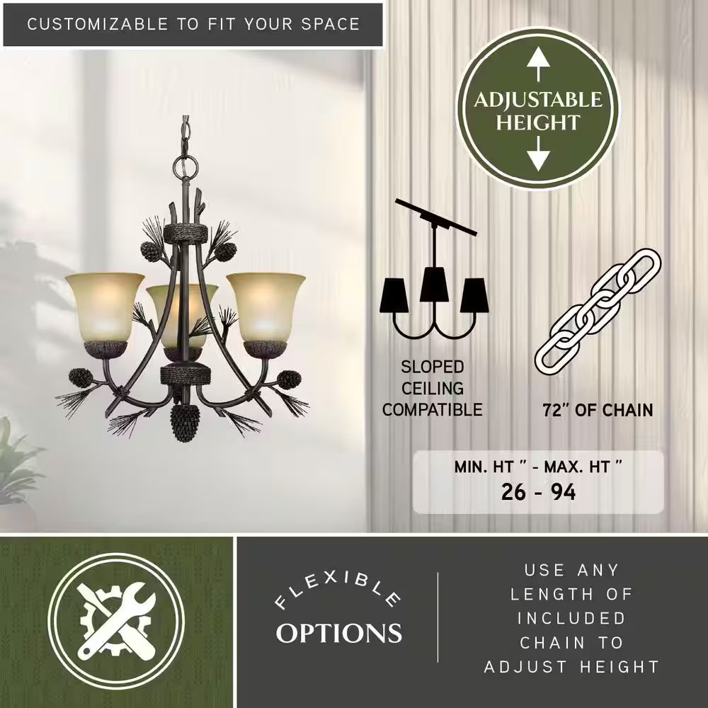 Sierra 3-Light Bronze Rustic Pinecone Mini Chandelier