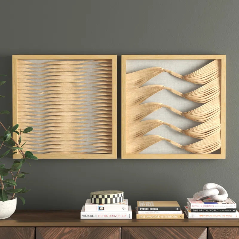 2 Piece Framed Wood Ribbon Shadow Boxes Wall Décor Set