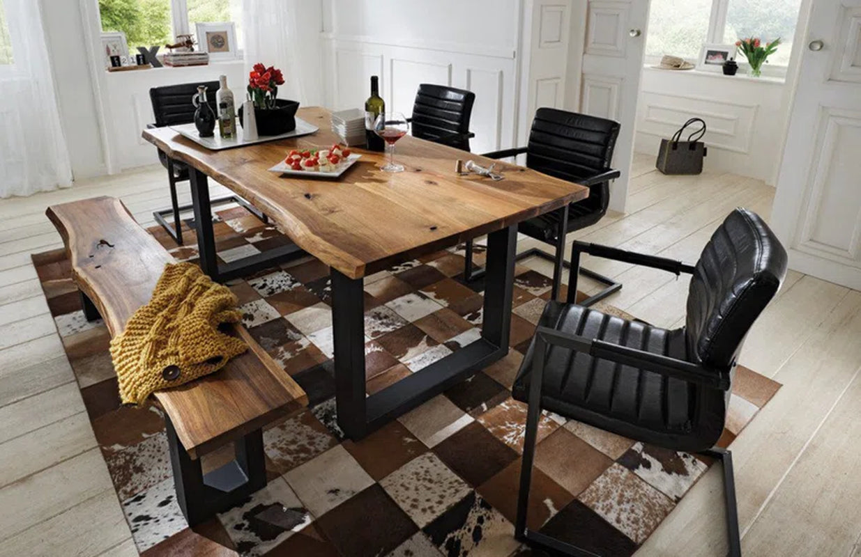 Lemay Acacia Solid Wood Top Metal Base Dining Table